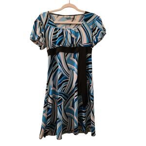 Vtg Y2K Baby Doll Stretch Knit Dress Geometric Print Teal Black Cato Size XL 16